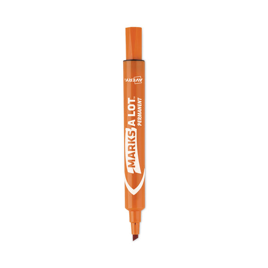 Avery MARKS A LOT Large Desk-Style Permanent Marker, Broad Chisel Tip, Orange, Dozen (8883) (08883)