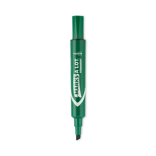 Avery MARKS A LOT Large Desk-Style Permanent Marker, Broad Chisel Tip, Green, Dozen (8885) (08885)