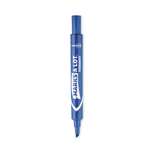 Avery MARKS A LOT Large Desk-Style Permanent Marker, Broad Chisel Tip, Blue, Dozen (8886) (08886)