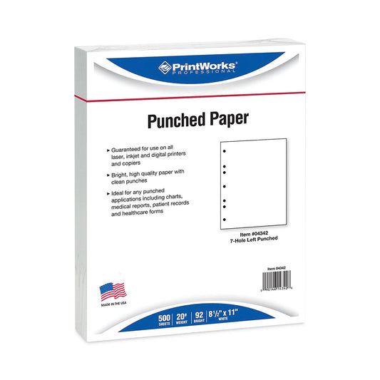 Printworks Professional Perforated and Punched Paper, 7-Hole Punched, 20 lb Bond Weight, 8.5 x 11, White, 500/Ream (04342)