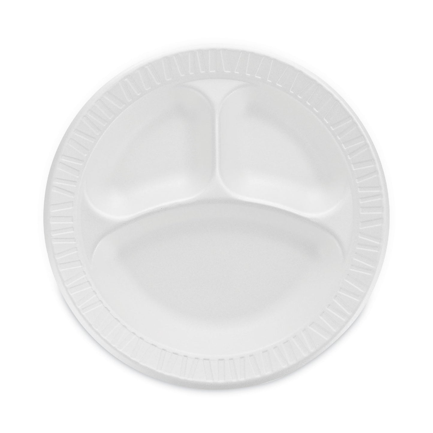 Dart Concorde Non-Laminated Foam Plate, 3-Compartment Plate, 10.25" dia, White, 125/Pack, 4 Packs/Carton (10CPWC)