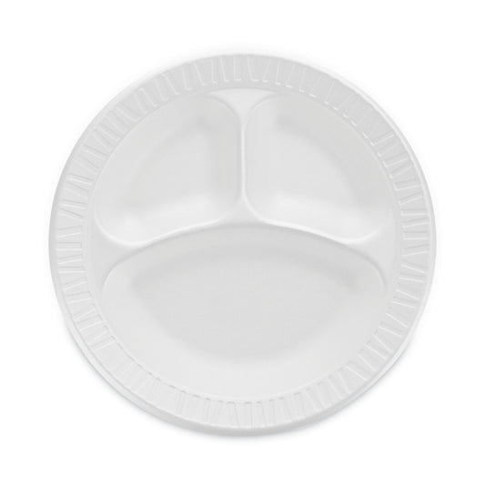 Dart Concorde Non-Laminated Foam Plate, 3-Compartment Plate, 10.25" dia, White, 125/Pack, 4 Packs/Carton (10CPWC)