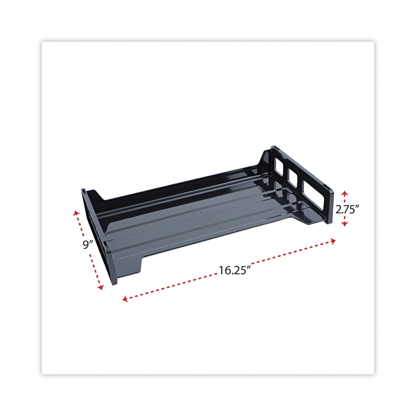 Universal Recycled Plastic Side Load Desk Trays, 2 Sections, Legal Size Files, 16.25" x 9" x 2.75", Black (08101)