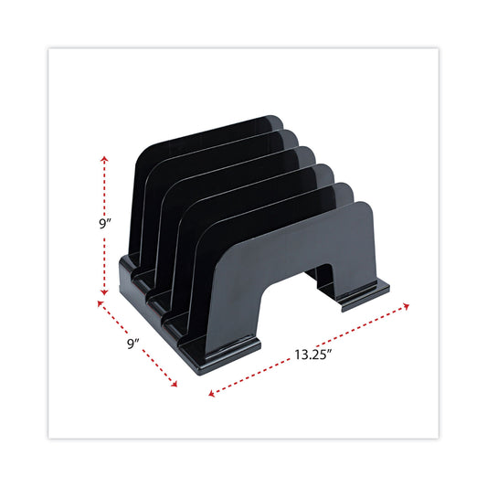 Universal Recycled Plastic Incline Sorter, 5 Sections, Letter Size Files, 13.25" x 9" x 9", Black (08105)