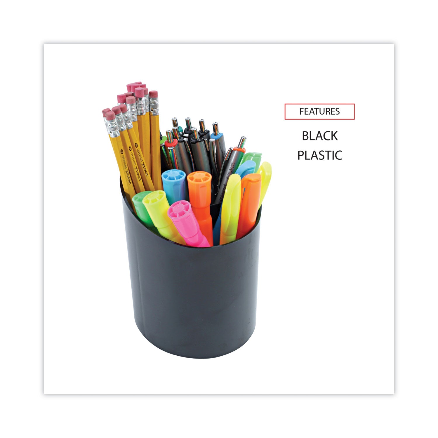Universal Recycled Big Pencil Cup, Plastic, 4.38" Diameter x 5.63"h, Black (08108)
