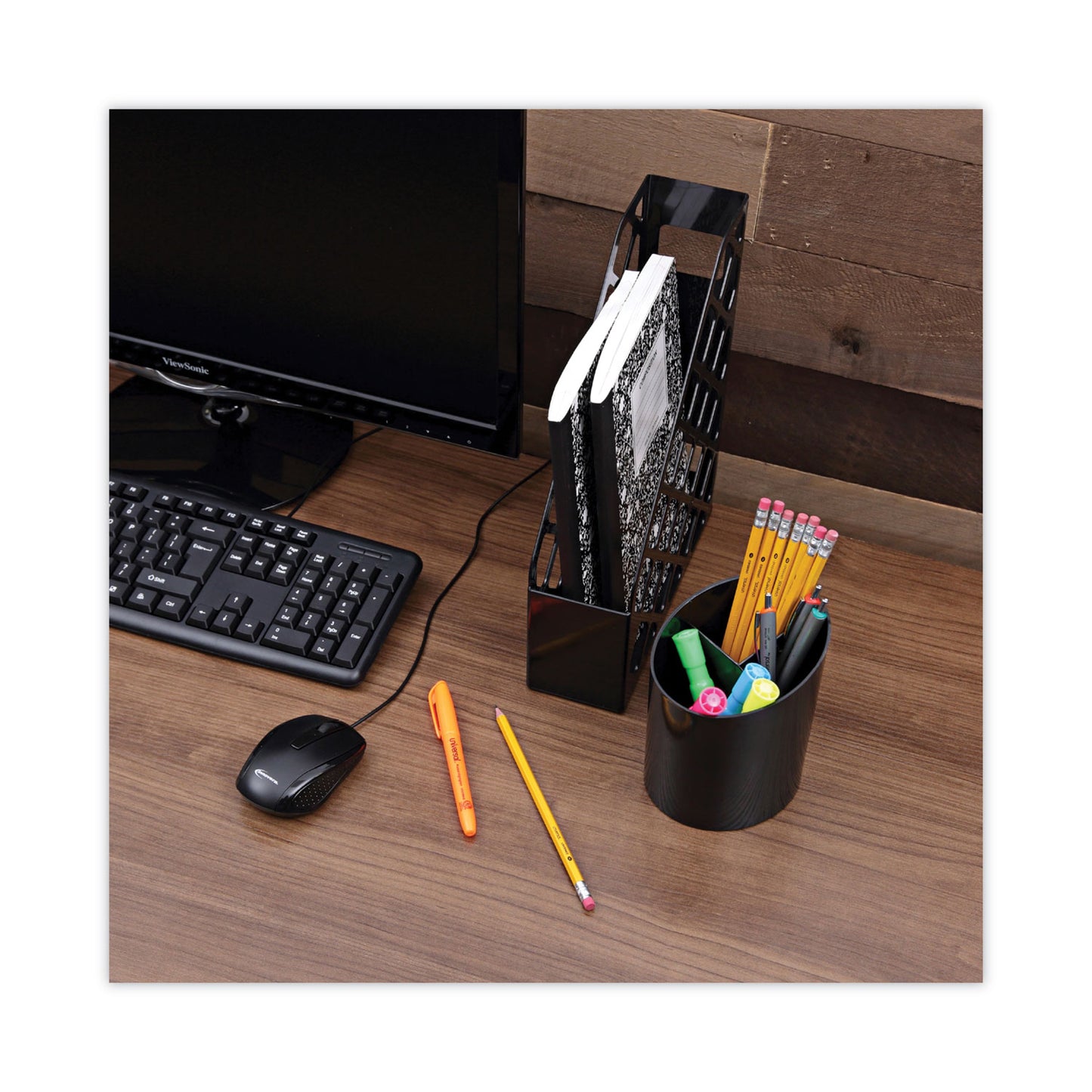 Universal Recycled Big Pencil Cup, Plastic, 4.38" Diameter x 5.63"h, Black (08108)