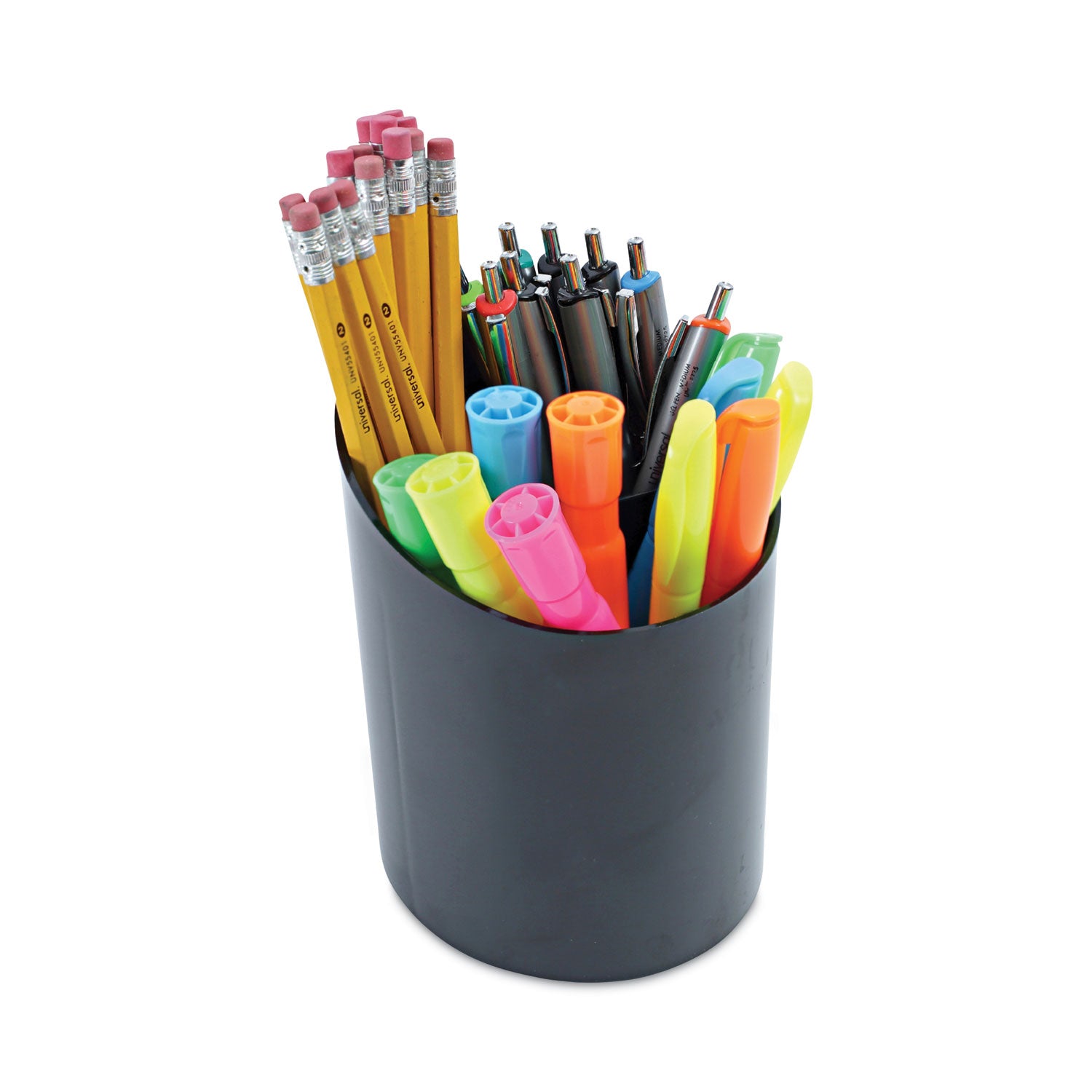 Universal Recycled Big Pencil Cup, Plastic, 4.38" Diameter x 5.63"h, Black (08108)