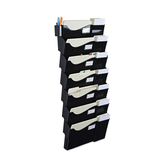 Universal Grande Central Filing System, 7 Sections, Legal/Letter Size, Wall Mount, 16" x 4.75" x 38.25", Black, 7/Pack (08174)