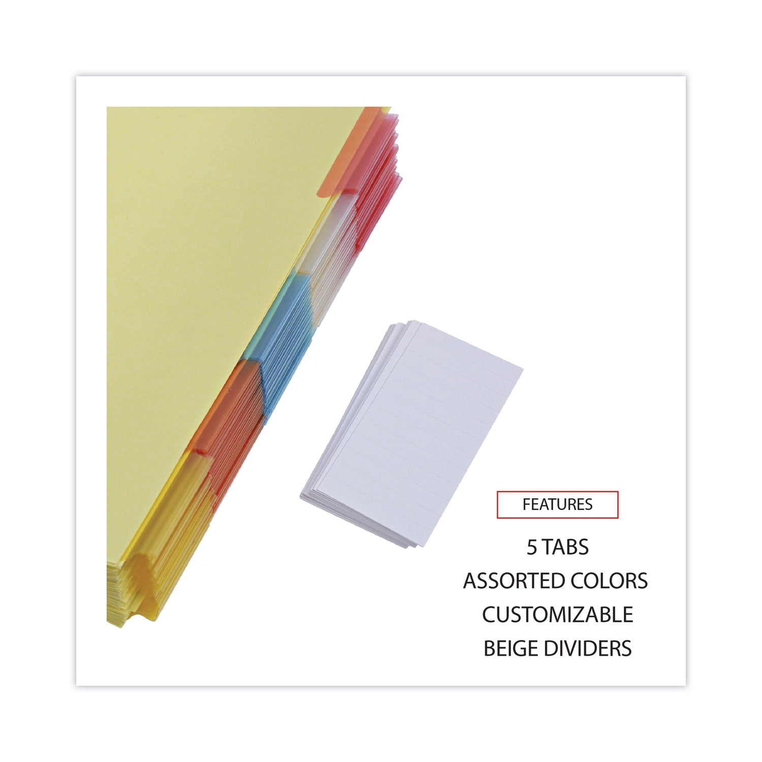 Universal Deluxe Extended Insertable Tab Indexes, 5-Tab, 11 x 8.5, Buff, Assorted tabs, 24 Sets (20860)