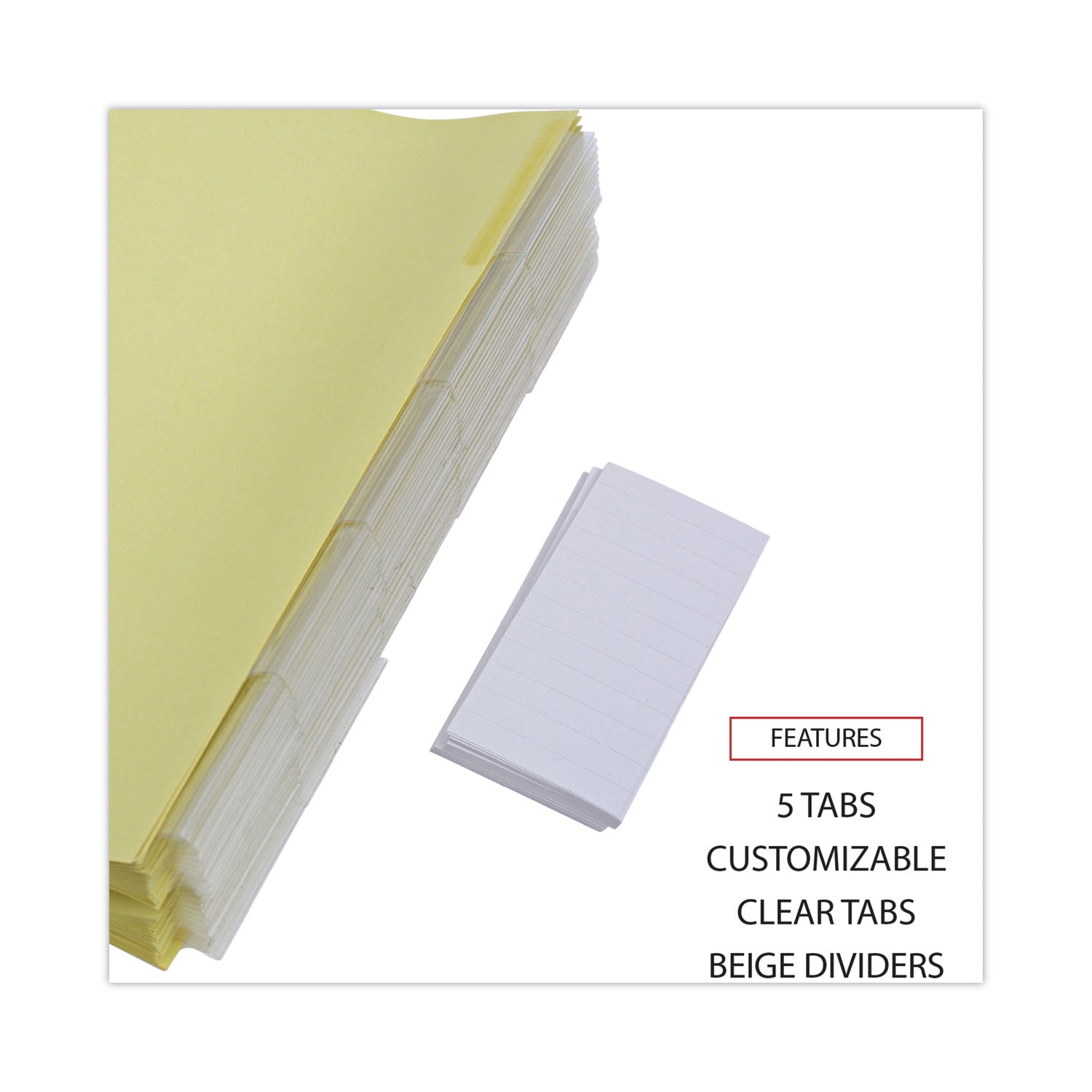 Universal Deluxe Extended Insertable Tab Indexes, 5-Tab, 11 x 8.5, Buff, Clear Tabs, 24 Sets (20861)
