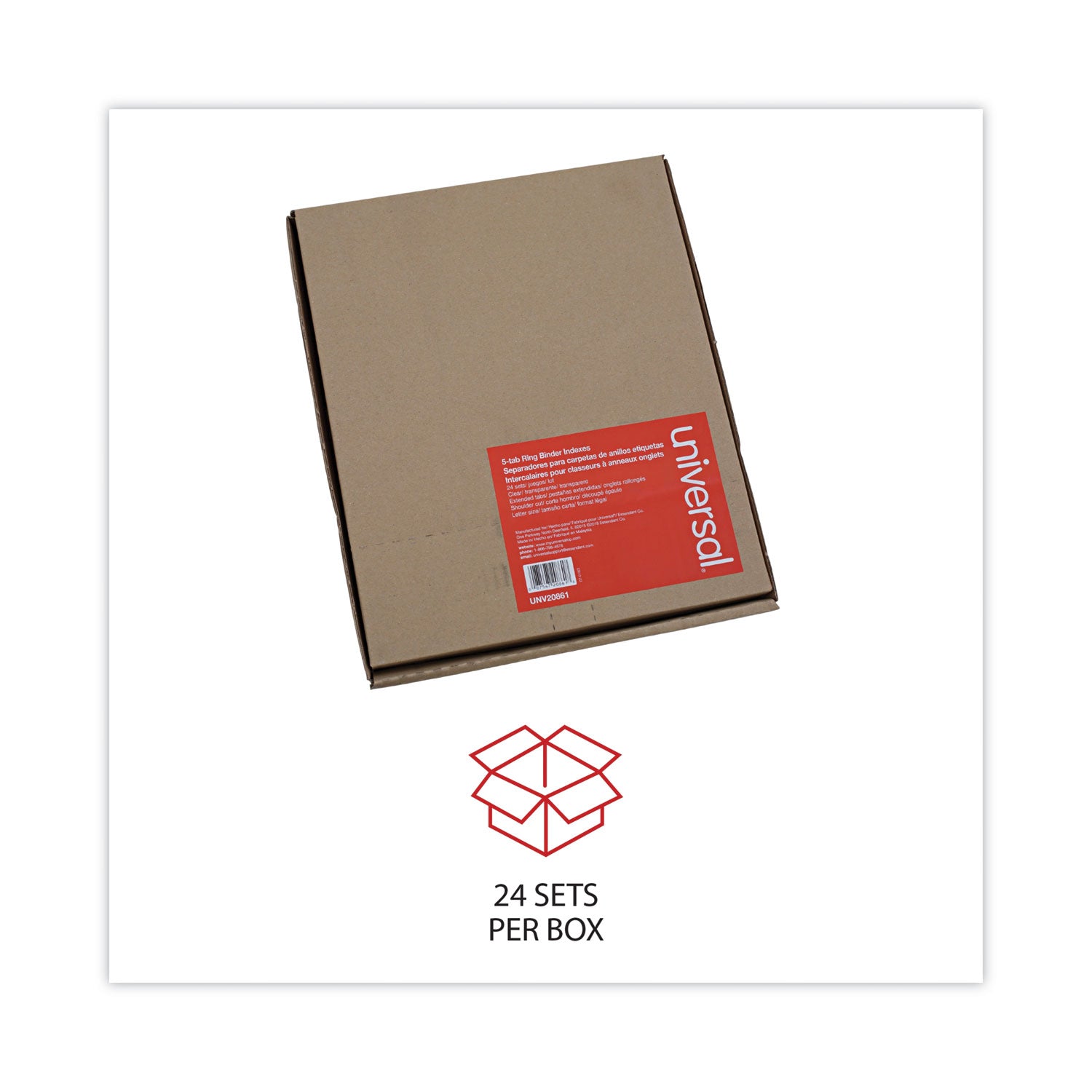 Universal Deluxe Extended Insertable Tab Indexes, 5-Tab, 11 x 8.5, Buff, Clear Tabs, 24 Sets (20861)