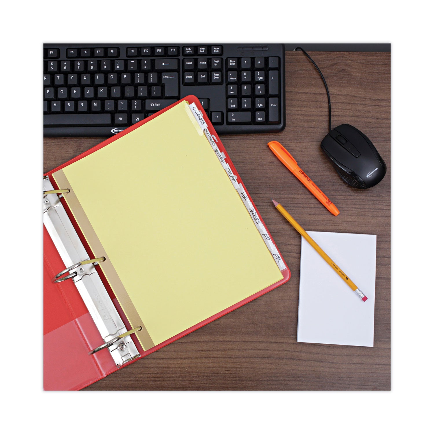 Universal Deluxe Extended Insertable Tab Indexes, 8-Tab, 11 x 8.5, Buff, Clear Tabs, 24 Sets (20891)