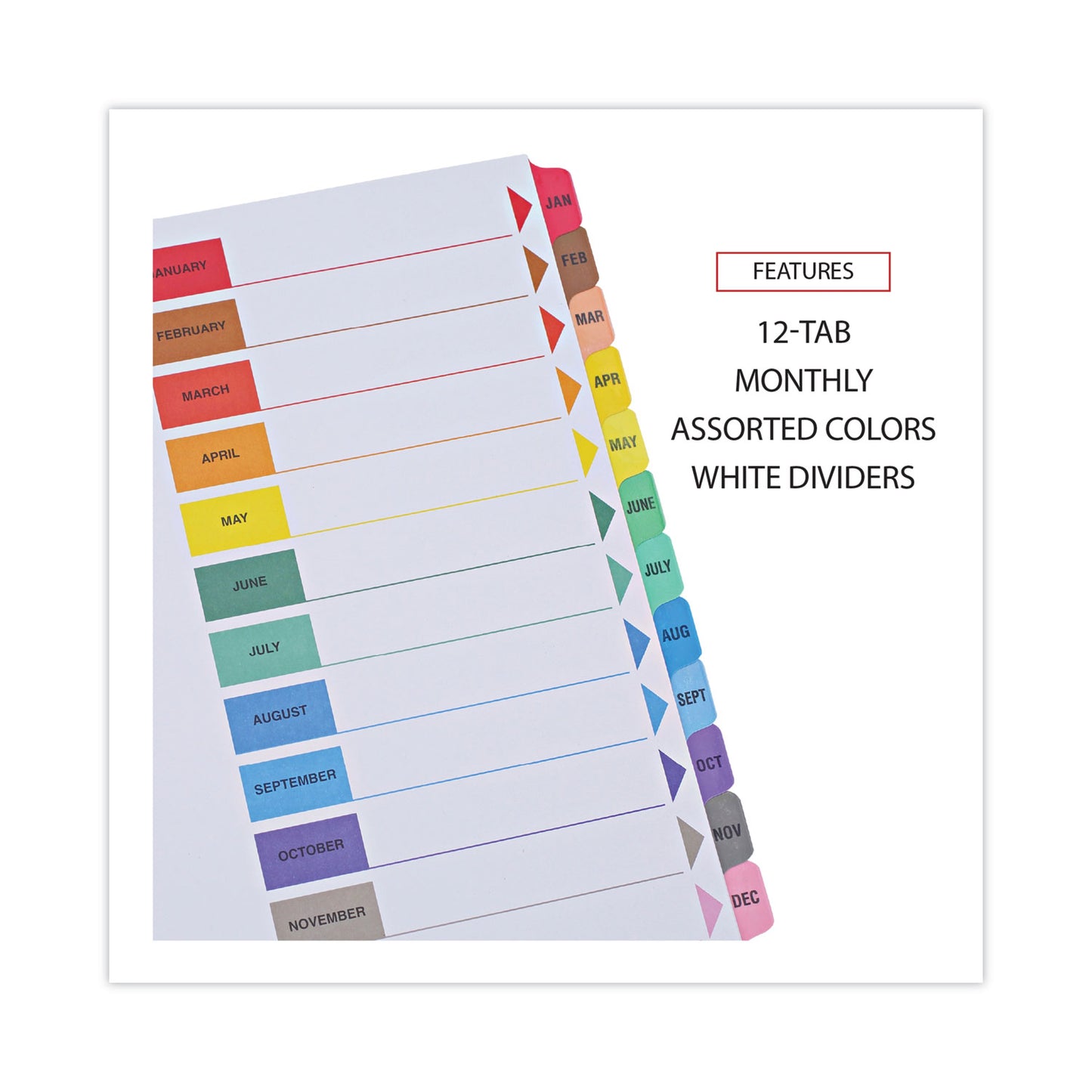 Universal Deluxe Table of Contents Dividers for Printers, 12-Tab, Jan. to Dec., 11 x 8.5, White, 1 Set (24810)