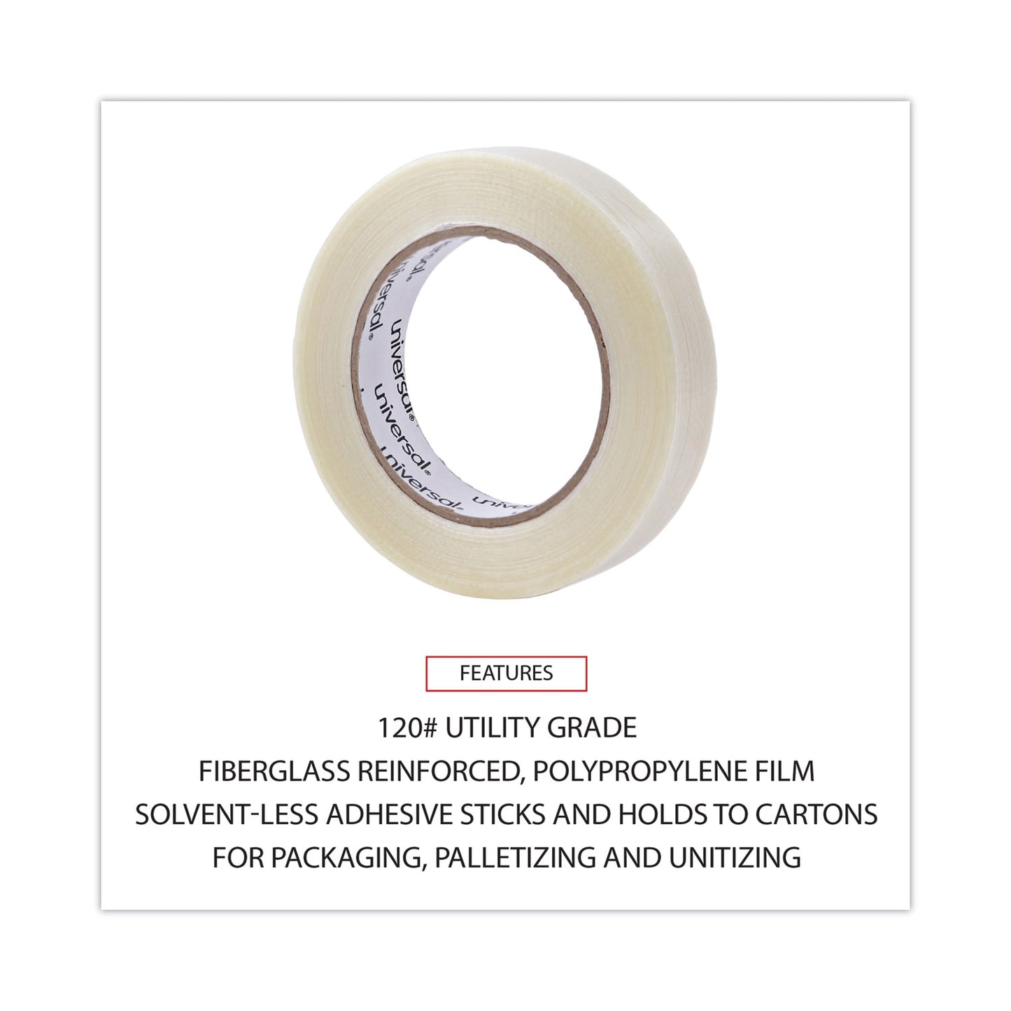 Universal 120# Utility Grade Filament Tape, 3" Core, 24 mm x 54.8 m, Clear (30024)