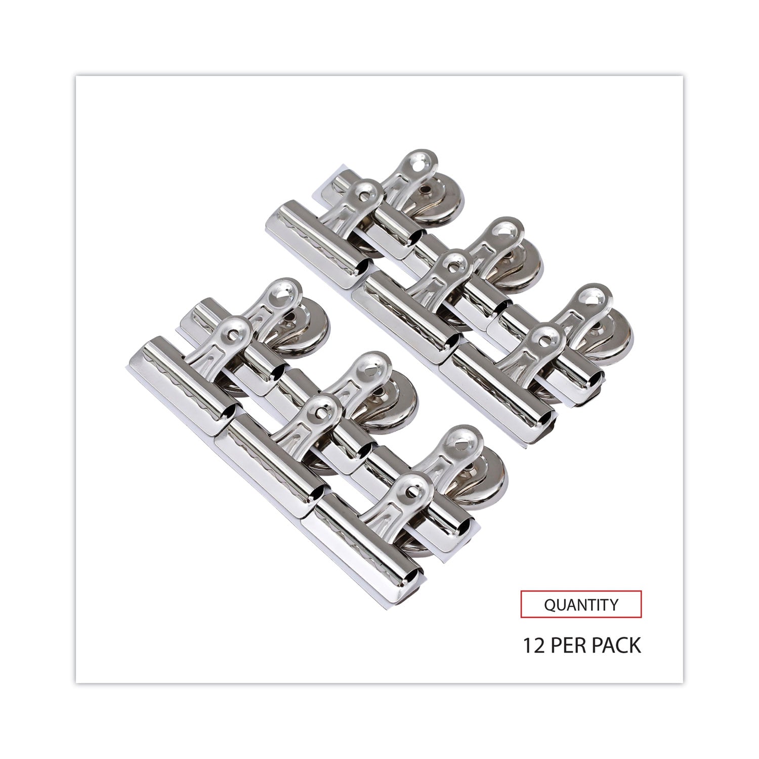 Universal Bulldog Magnetic Clips, Medium, Nickel, 12/Pack (31261)