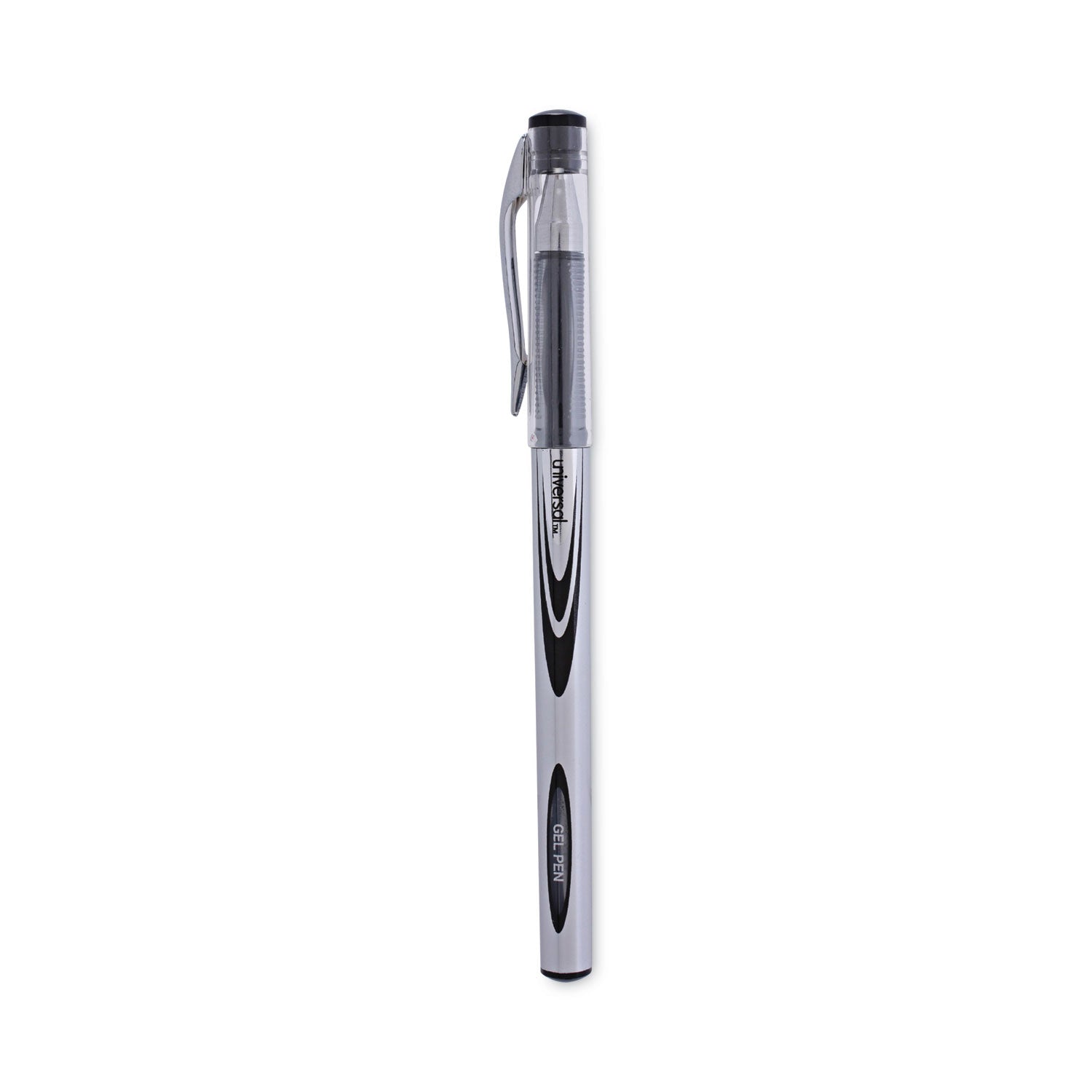 Universal Gel Pen, Stick, Medium 0.7 mm, Black Ink, Silver/Black Barrel, Dozen (39620)