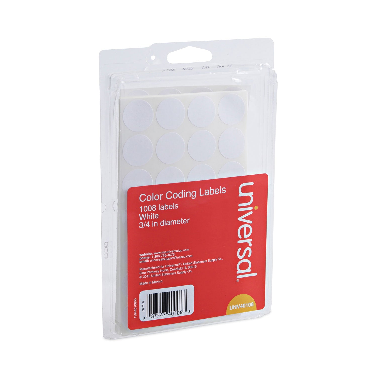 Universal Self-Adhesive Removable Color-Coding Labels, 0.75" dia, White, 28/Sheet, 36 Sheets/Pack (40108)