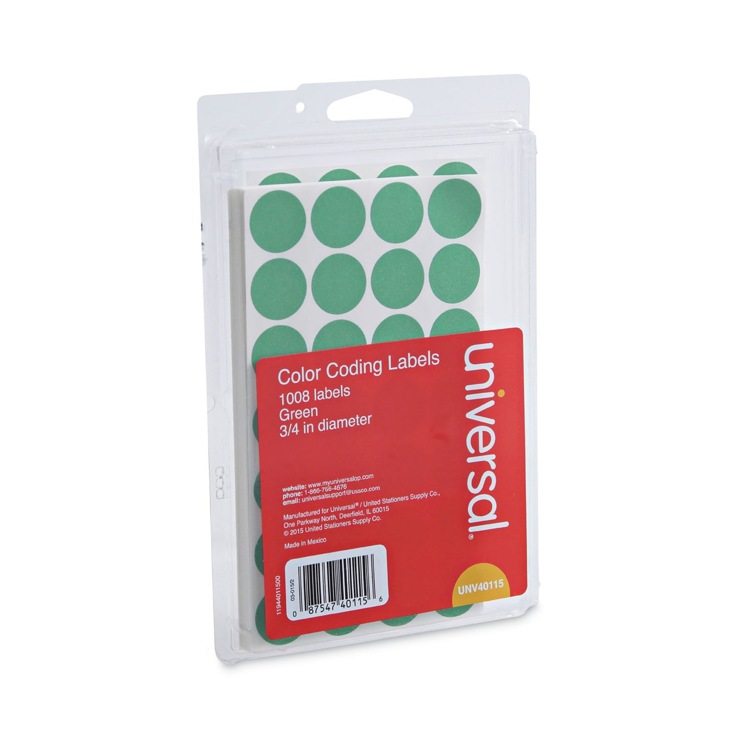 Universal Self-Adhesive Removable Color-Coding Labels, 0.75" dia, Green, 28/Sheet, 36 Sheets/Pack (40115)