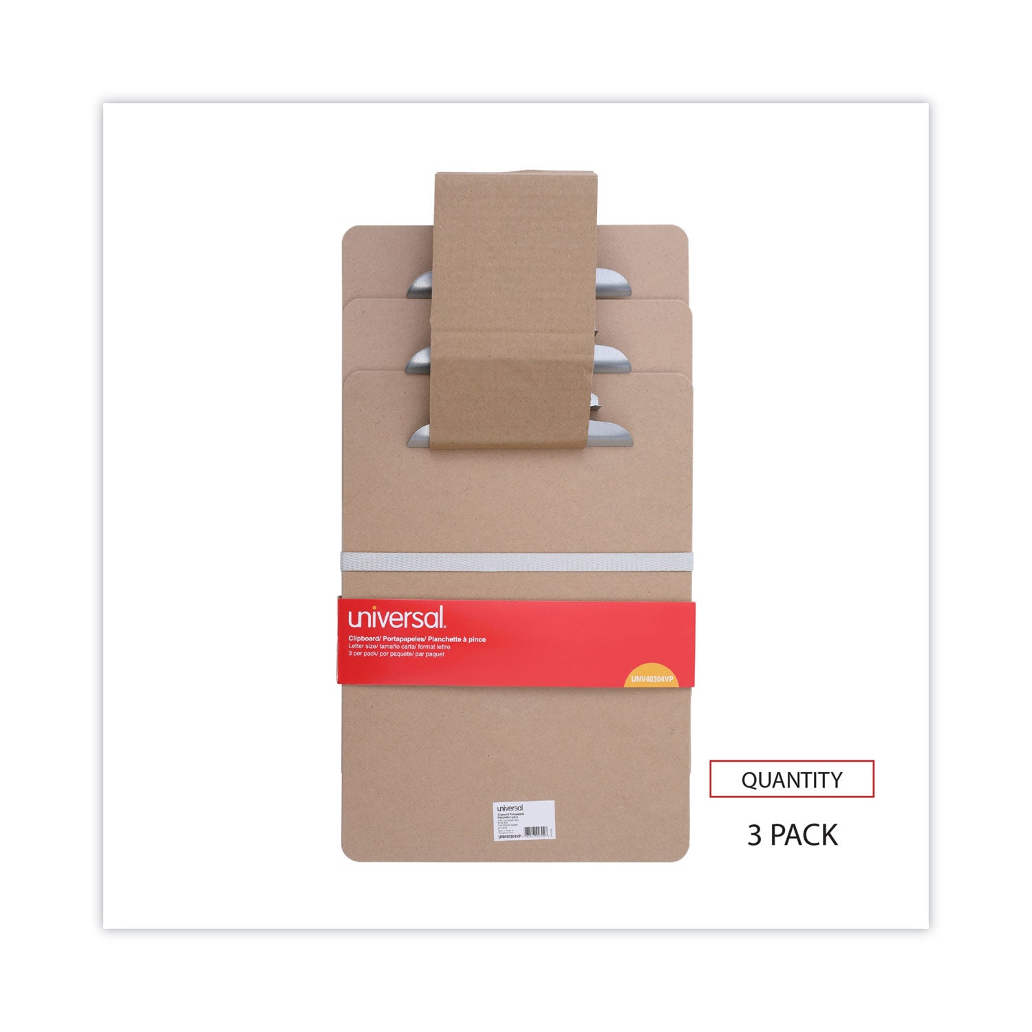 Universal Hardboard Clipboard, 1.25" Clip Capacity, Holds 8.5 x 11 Sheets, Brown, 3/Pack (40304VP)