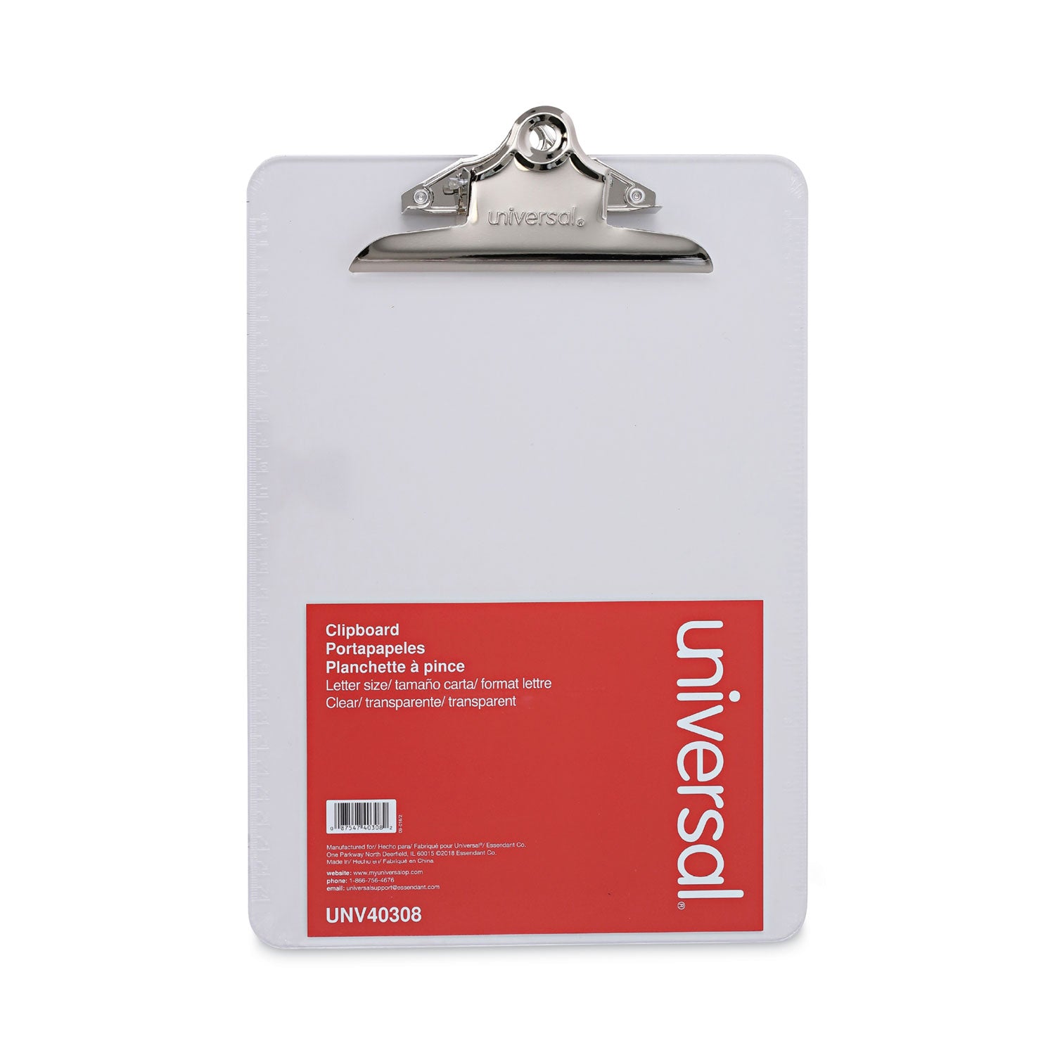 Universal Plastic Clipboard with High Capacity Clip, 1.25" Clip Capacity, Holds 8.5 x 11 Sheets, Clear (40308)