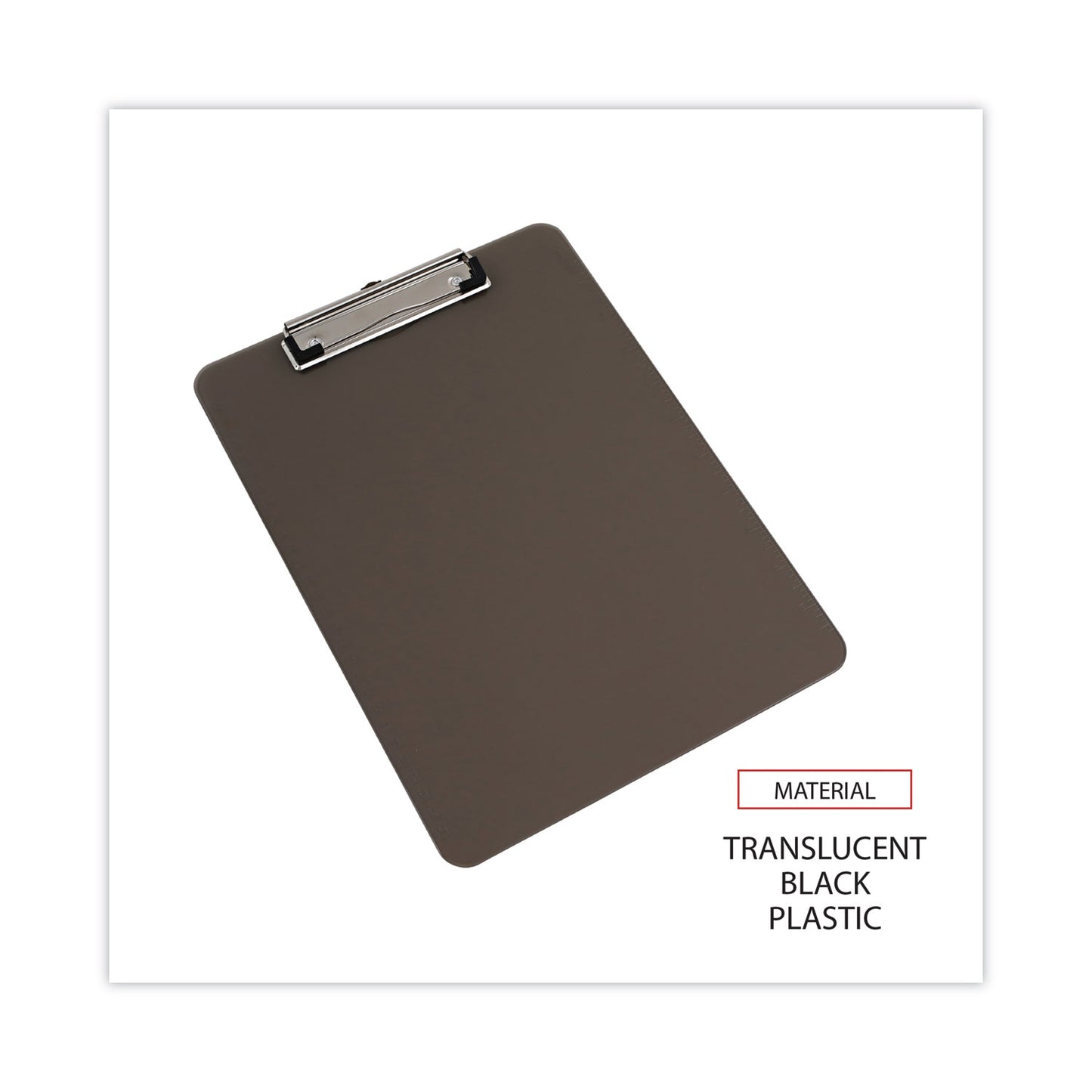 Universal Plastic Clipboard with Low Profile Clip, 0.5" Clip Capacity, Holds 8.5 x 11 Sheets, Translucent Black (40311)