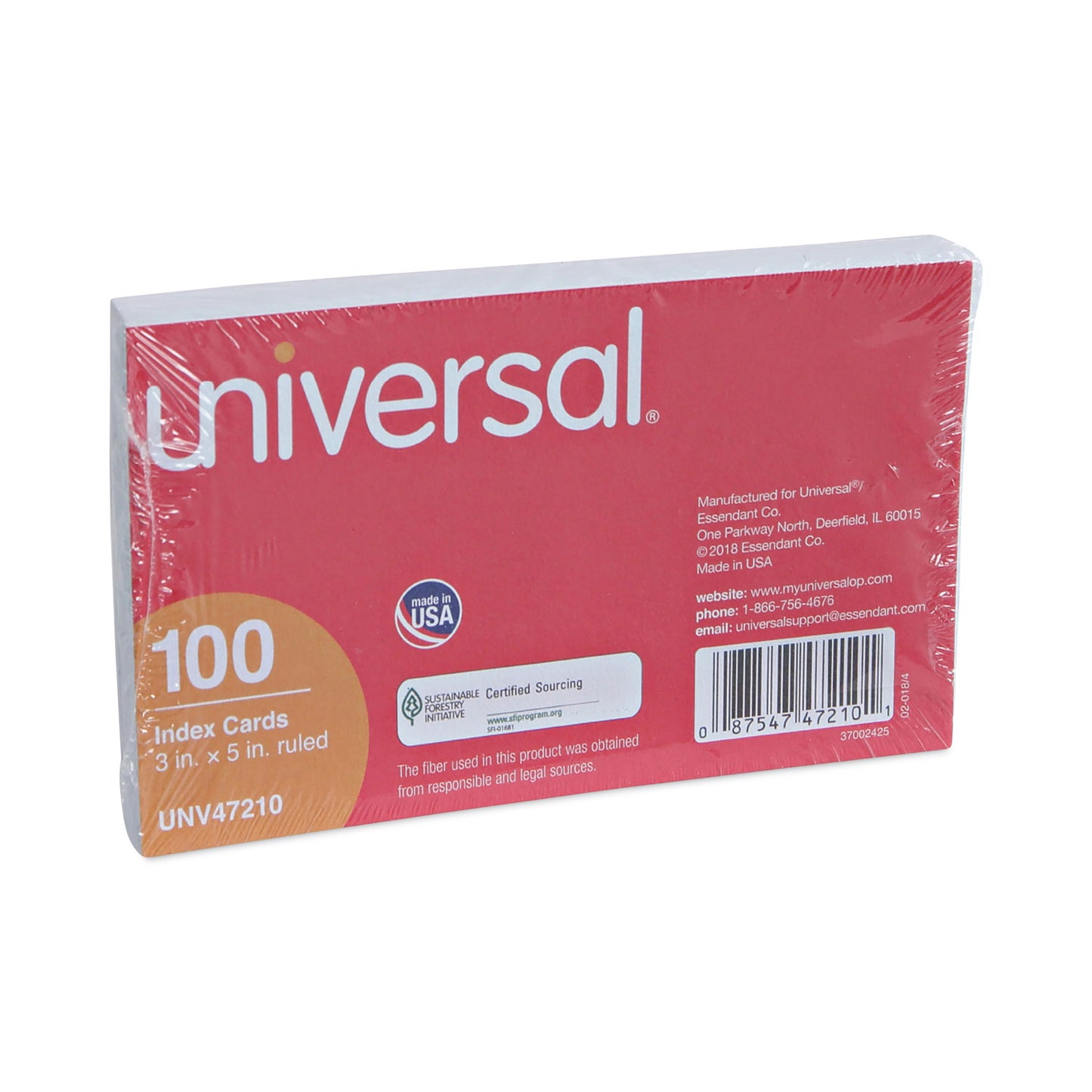 Universal Ruled Index Cards, 3 x 5, White, 100/Pack (47210)