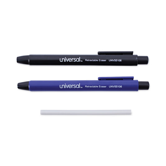 Universal Pen-Style Retractable Eraser, For Pencil Marks, White Eraser, Assorted Barrel Colors, 6/Pack (55106)