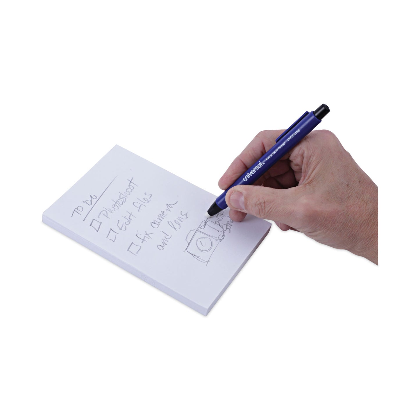 Universal Pen-Style Retractable Eraser, For Pencil Marks, White Eraser, Assorted Barrel Colors, 6/Pack (55106)