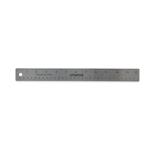 Universal Stainless Steel Ruler with Cork Back and Hanging Hole, Standard/Metric, 12" Long (59023)