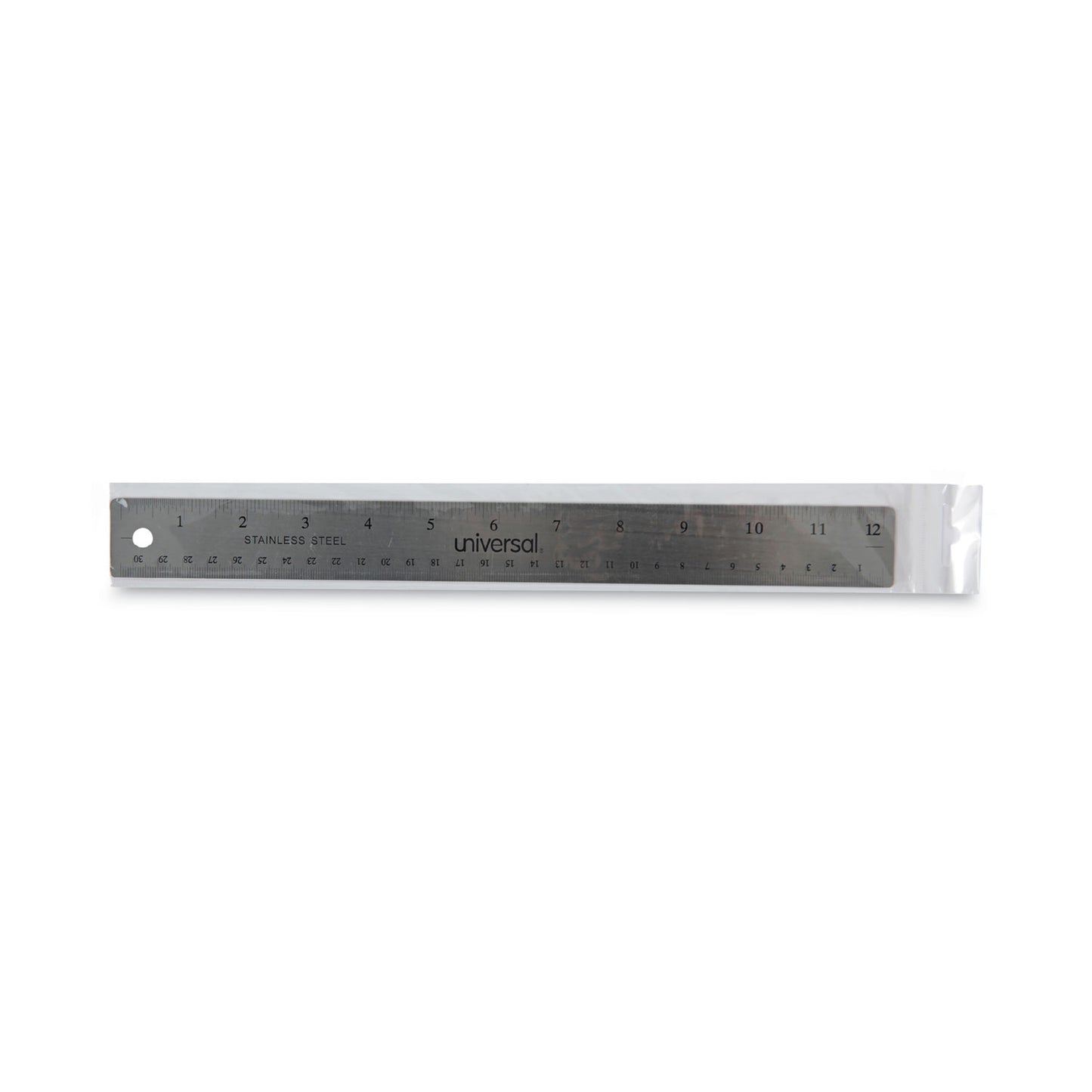 Universal Stainless Steel Ruler with Cork Back and Hanging Hole, Standard/Metric, 12" Long (59023)