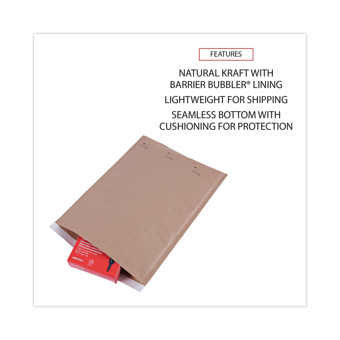 Universal Natural Self-Seal Cushioned Mailer, #5, Barrier Bubble Air Cell Cushion, Self-Adhesive Closure, 10.5 x 16, Kraft, 80/Carton (62264)