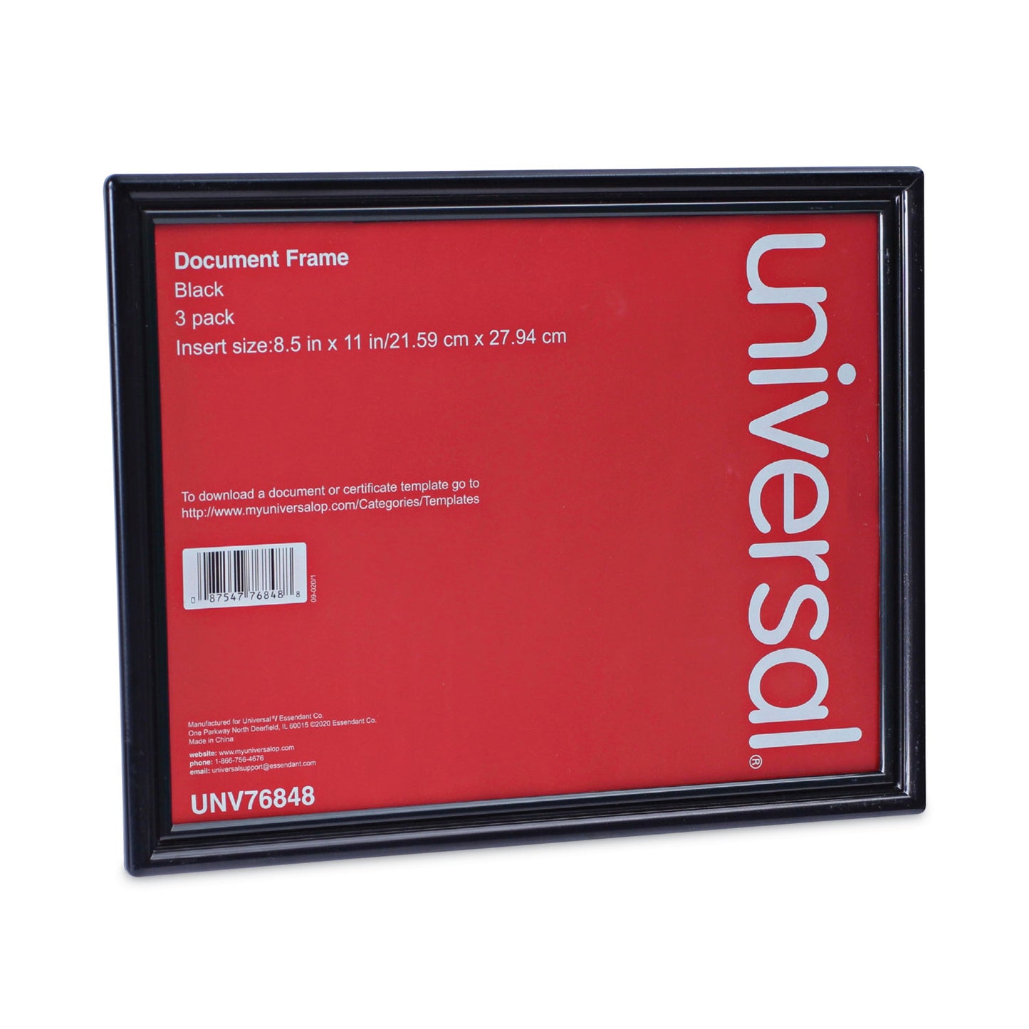 Universal All Purpose Document Frame, 8.5 x 11 Insert, Black, 3/Pack (76848)