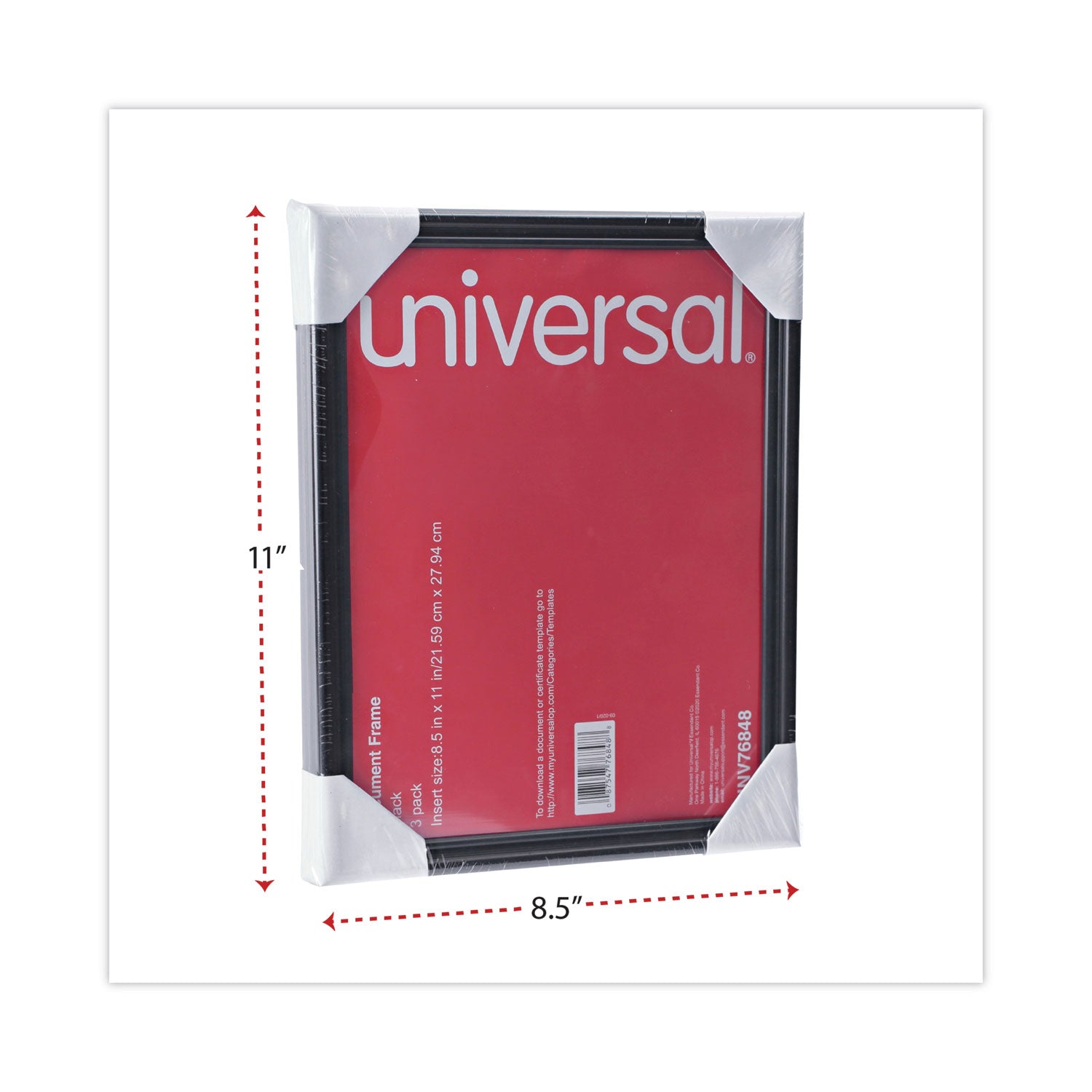 Universal All Purpose Document Frame, 8.5 x 11 Insert, Black, 3/Pack (76848)