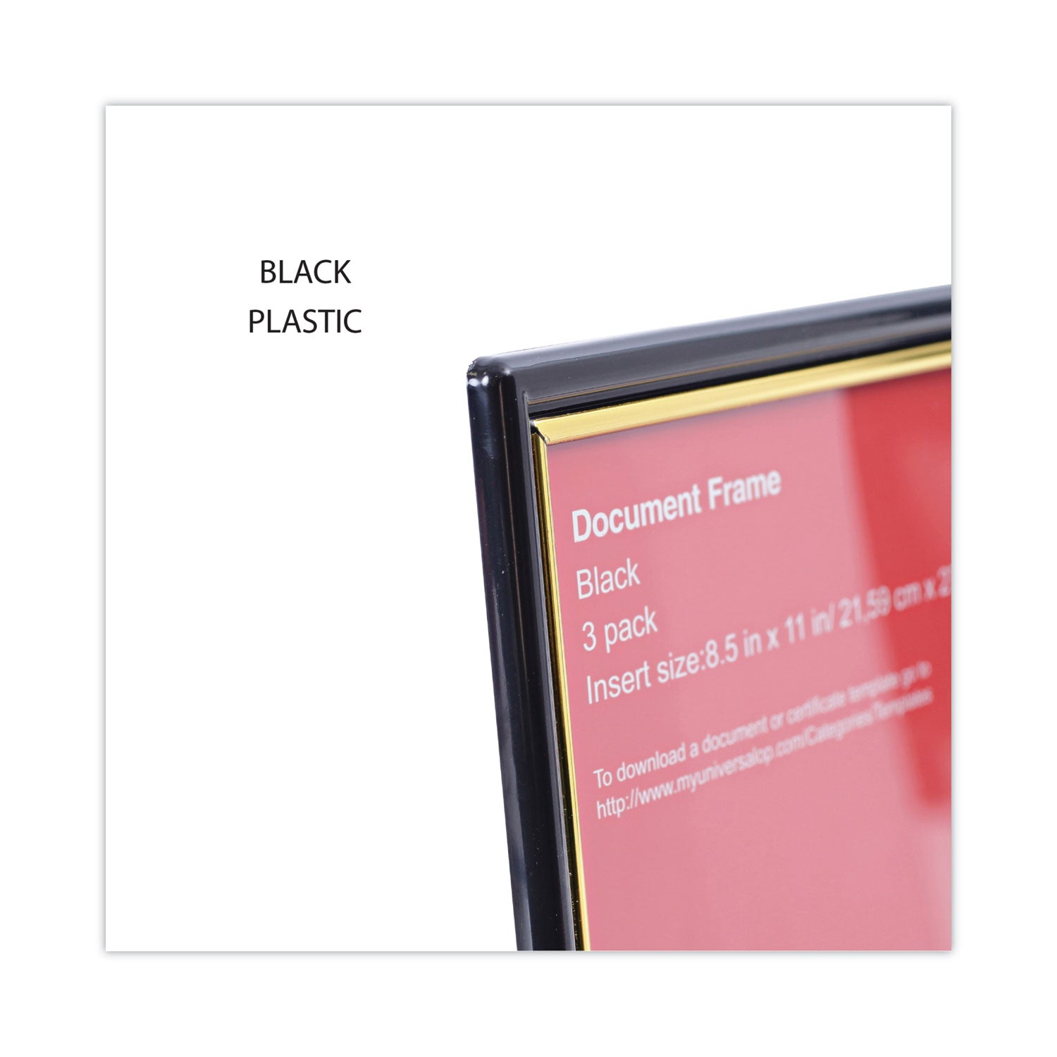 Universal All Purpose Document Frame, 8.5 x 11 Insert, Black/Gold, 3/Pack (76849)