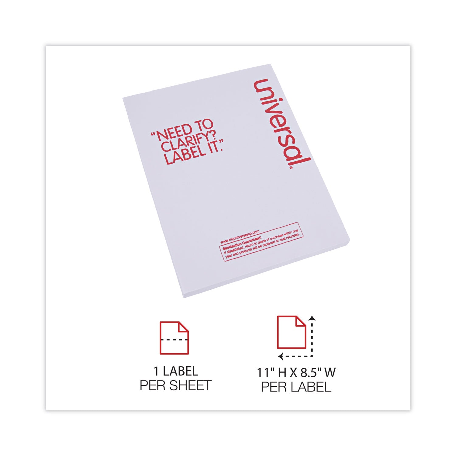 Universal Copier Mailing Labels, Copiers, 8.5 x 11, White, 100/Box (90108)