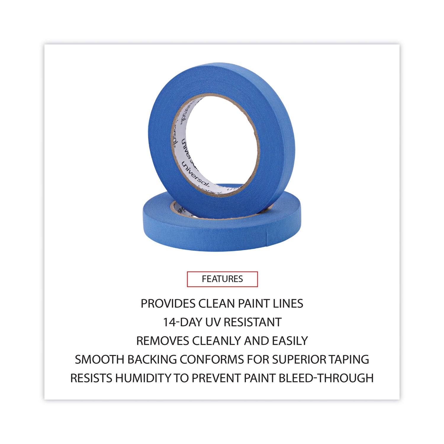 Universal Premium Blue Masking Tape with UV Resistance, 3" Core, 18 mm x 54.8 m, Blue, 2/Pack (PT14019)