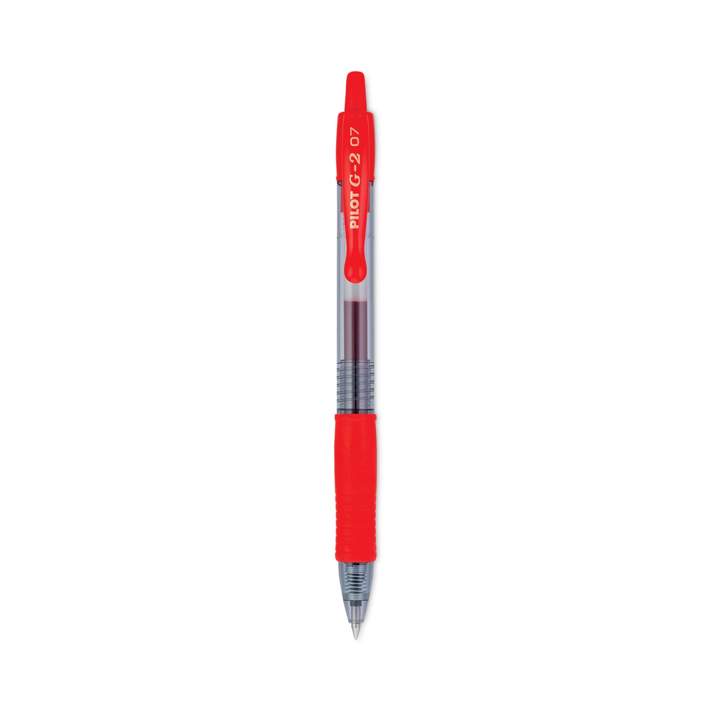 Pilot G2 Premium Gel Pen, Retractable, Fine 0.7 mm, Red Ink, Smoke/Red Barrel, Dozen (31022)