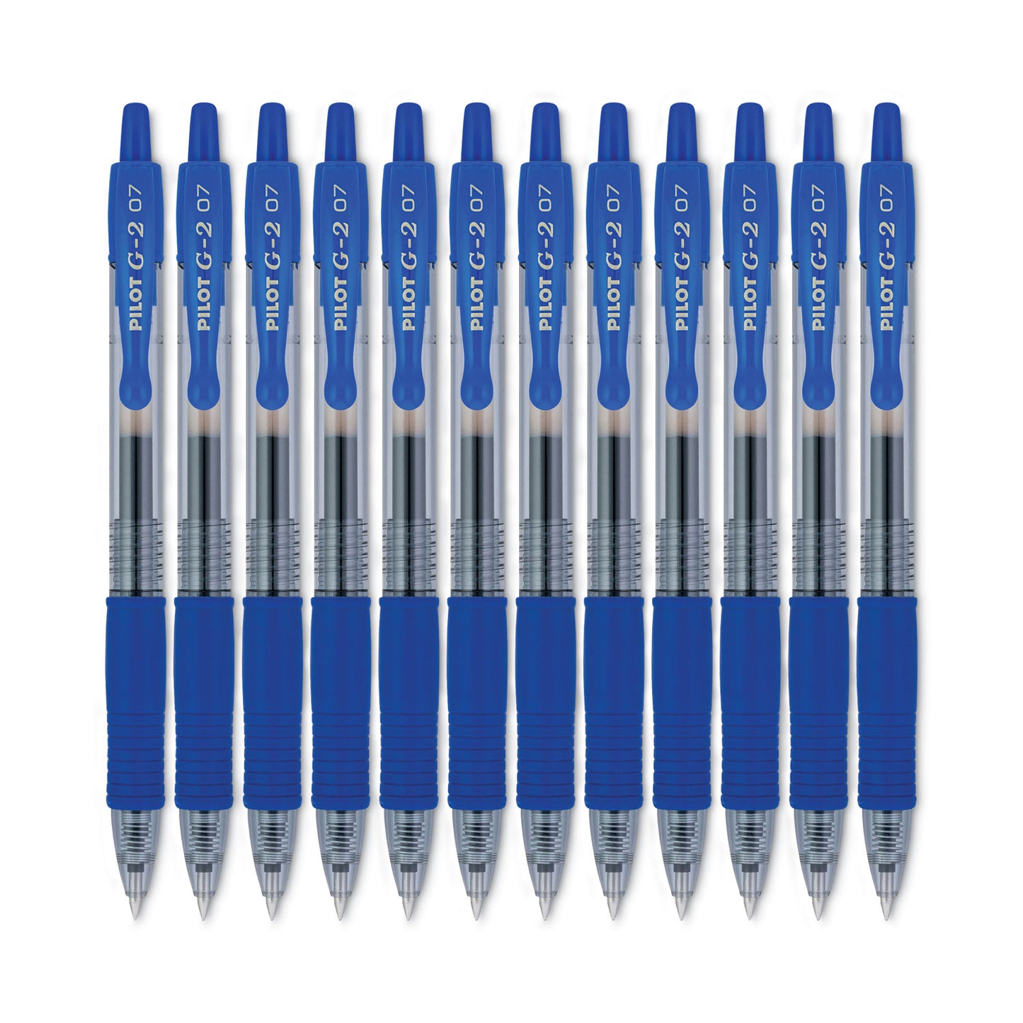 Pilot G2 Premium Gel Pen, Retractable, Fine 0.7 mm, Blue Ink, Smoke/Blue Barrel, 12/Pack (31021)