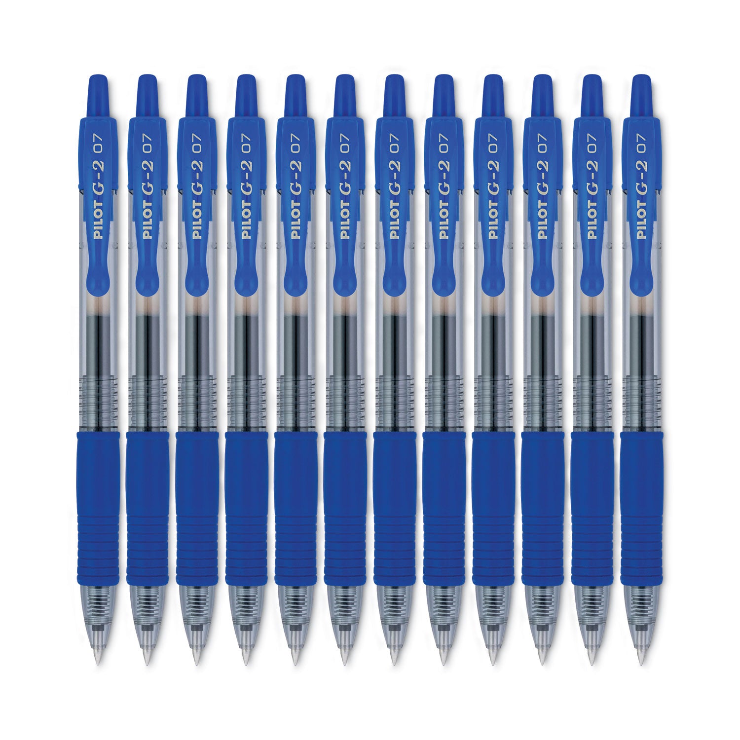 Pilot G2 Premium Gel Pen, Retractable, Fine 0.7 mm, Blue Ink, Smoke/Blue Barrel, 12/Pack (31021)