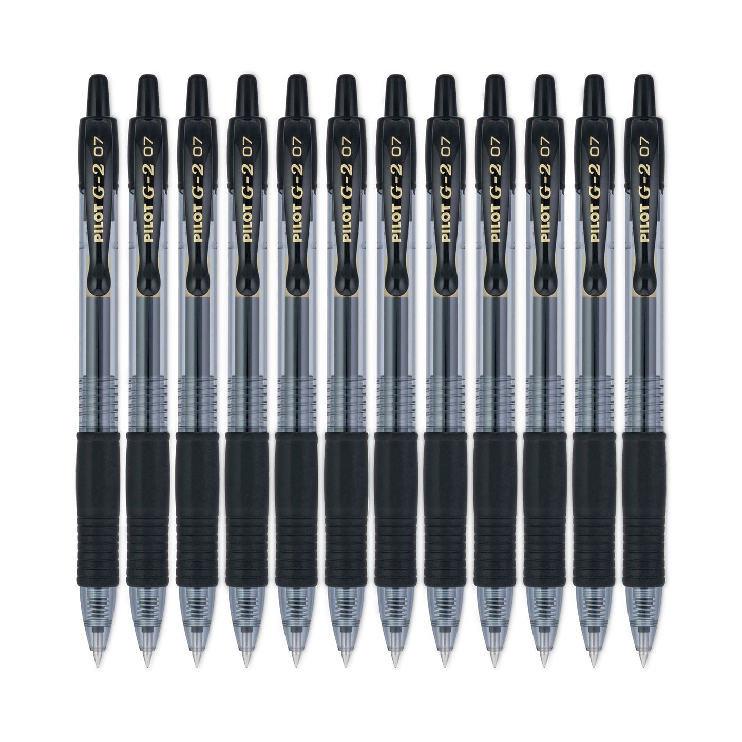 Pilot G2 Premium Gel Pen, Retractable, Fine 0.7 mm, Black Ink, Smoke/Black Barrel, Dozen (31020)