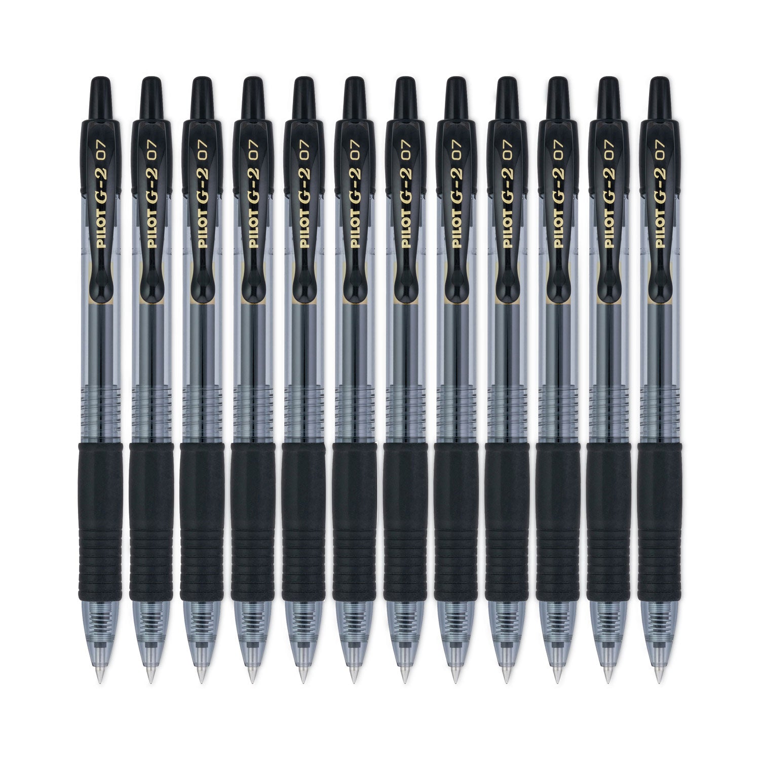 Pilot G2 Premium Gel Pen, Retractable, Fine 0.7 mm, Black Ink, Smoke/Black Barrel, Dozen (31020)