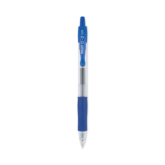 Pilot G2 Premium Gel Pen, Retractable, Extra-Fine 0.5 mm, Blue Ink, Smoke/Blue Barrel, Dozen (31003)