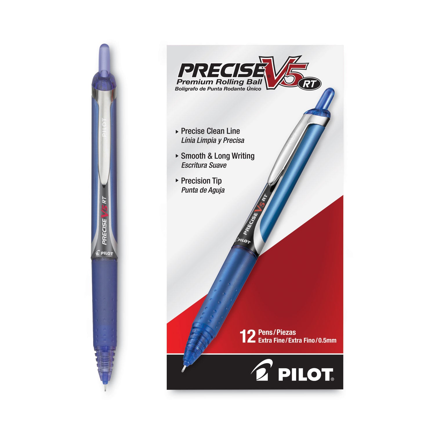 Pilot Precise V5RT Roller Ball Pen, Retractable, Extra-Fine 0.5 mm, Blue Ink, Blue Barrel (26063)