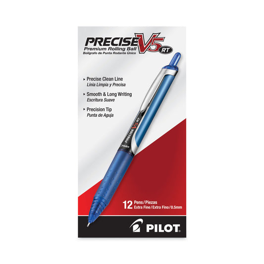 Pilot Precise V5RT Roller Ball Pen, Retractable, Extra-Fine 0.5 mm, Blue Ink, Blue Barrel (26063)