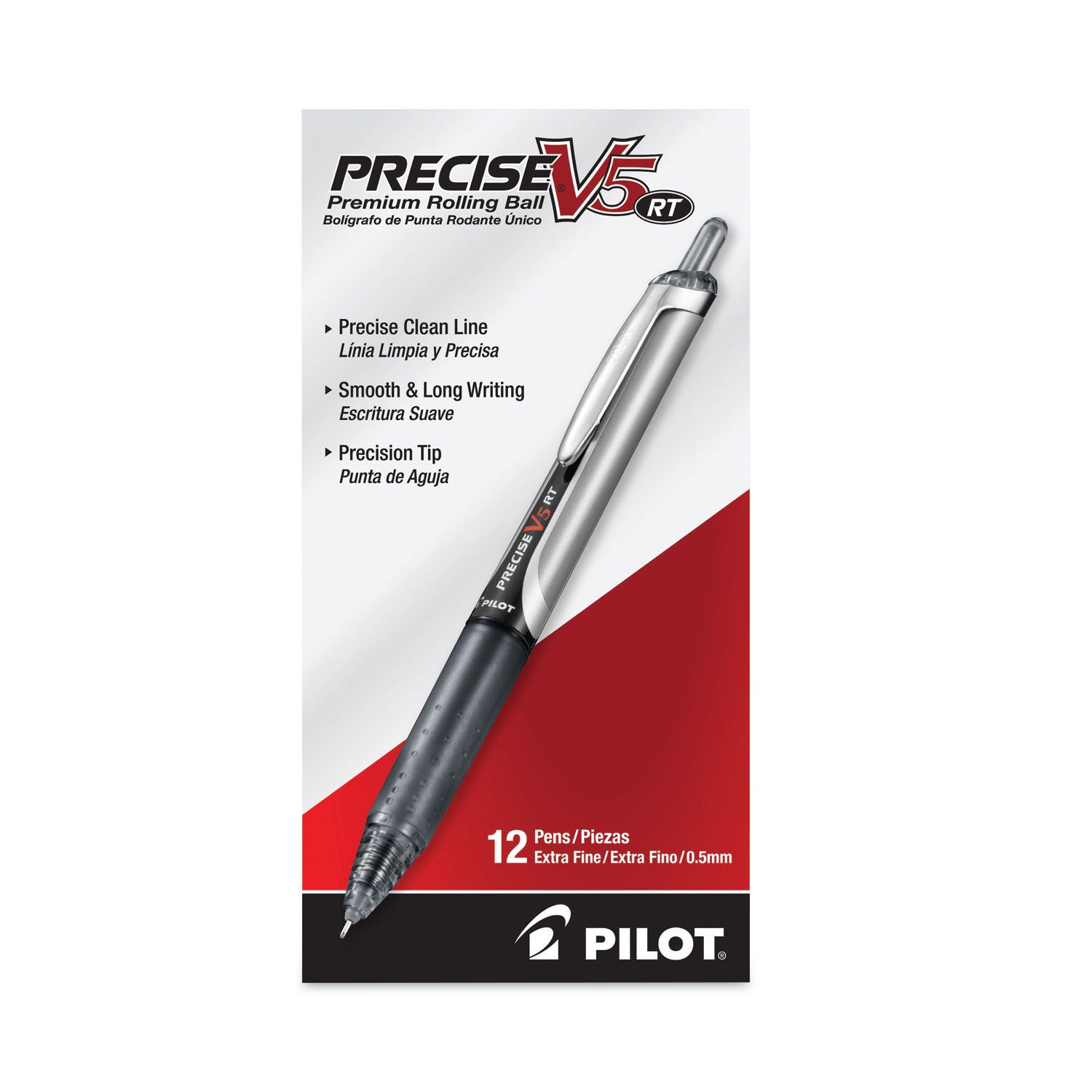 Pilot Precise V5RT Roller Ball Pen, Retractable, Extra-Fine 0.5 mm, Black Ink, Black Barrel (26062)