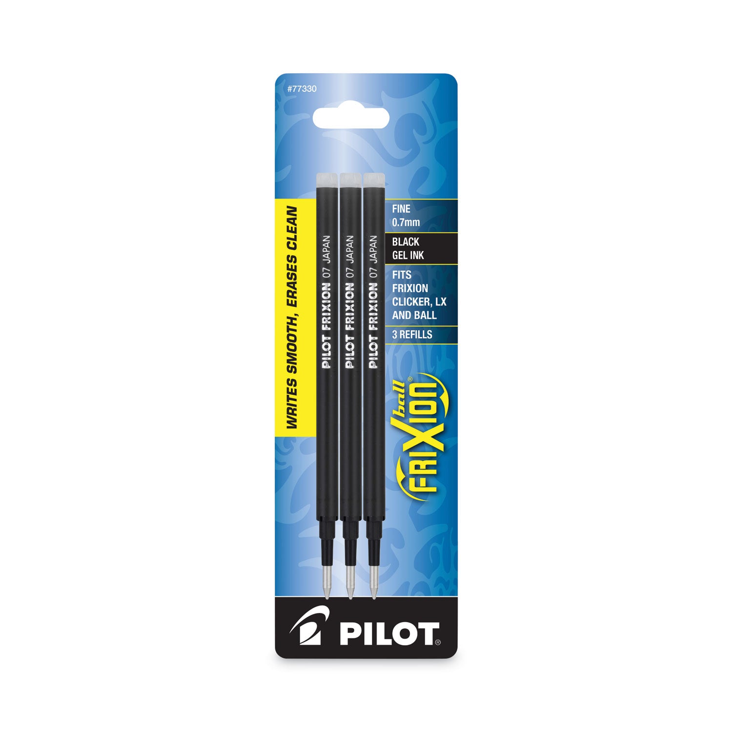 Refill for Pilot FriXion Erasable, FriXion Ball, FriXion Clicker and FriXion LX Gel Ink Pens, Fine Tip, Black Ink, 3/Pack (77330)