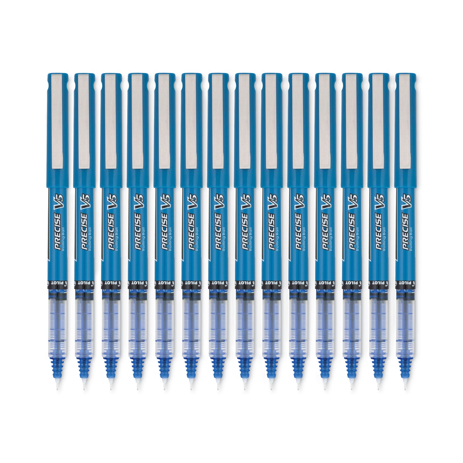 Pilot Precise V5 Roller Ball Pen, Stick, Extra-Fine 0.5 mm, Blue Ink, Blue/Clear Barrel, Dozen (35335)