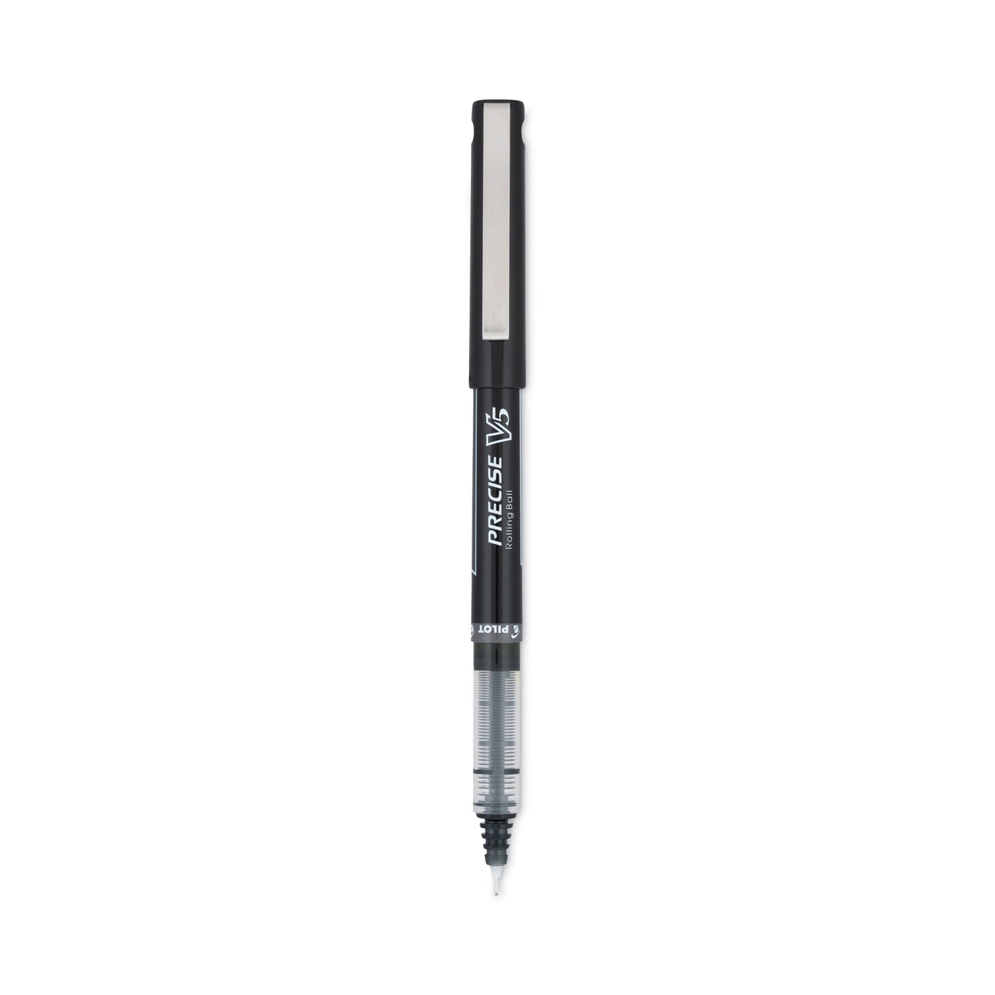 Pilot Precise V5 Roller Ball Pen, Stick, Extra-Fine 0.5 mm, Black Ink, Black/Clear Barrel, Dozen (35334)