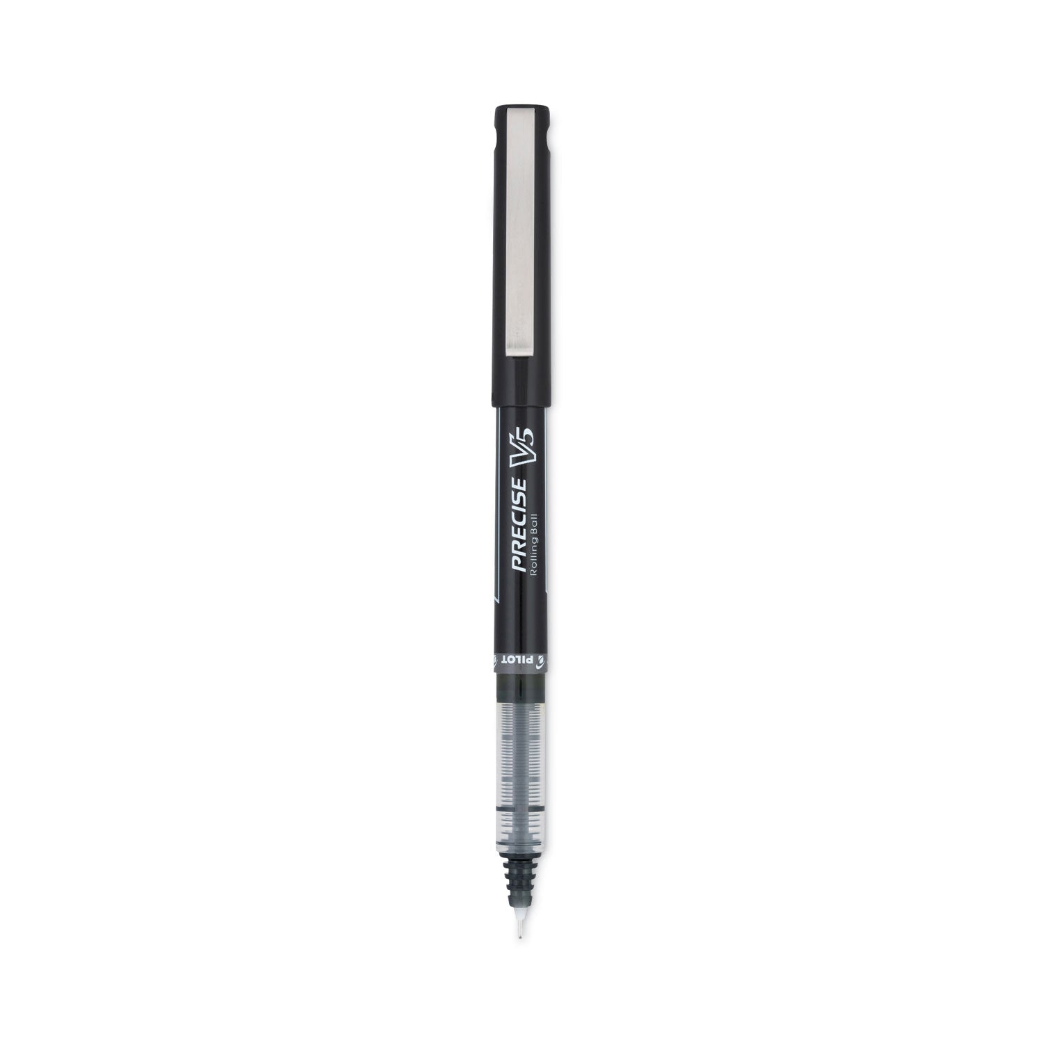 Pilot Precise V5 Roller Ball Pen, Stick, Extra-Fine 0.5 mm, Black Ink, Black/Clear Barrel, Dozen (35334)