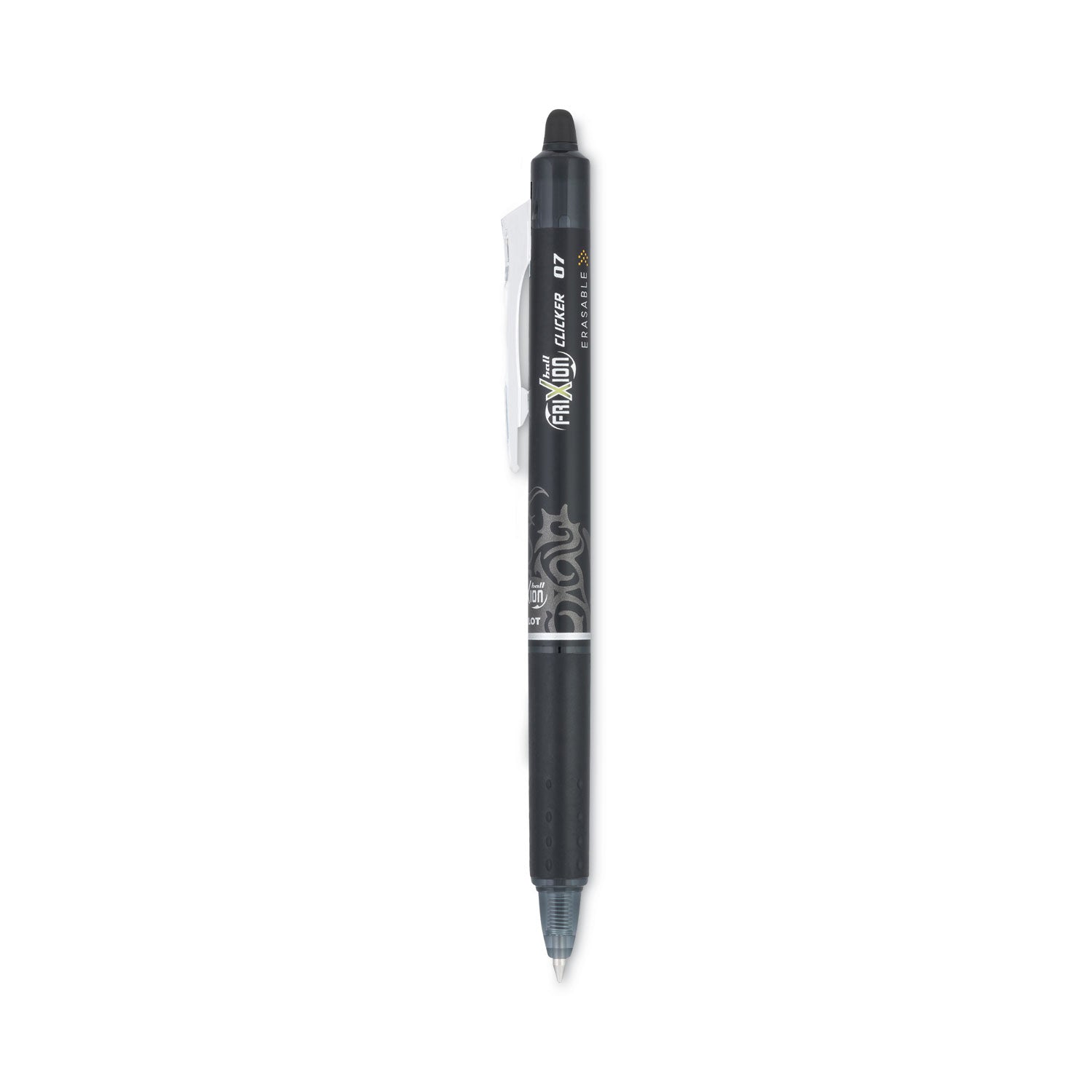 Pilot FriXion Clicker Erasable Gel Pen, Retractable, Fine 0.7 mm, Black Ink, Black Barrel (31450)